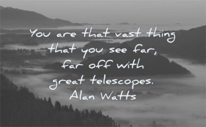uplifting quotes you are that vast thing that you see far off great telescopes alan watts wisdom mist nature